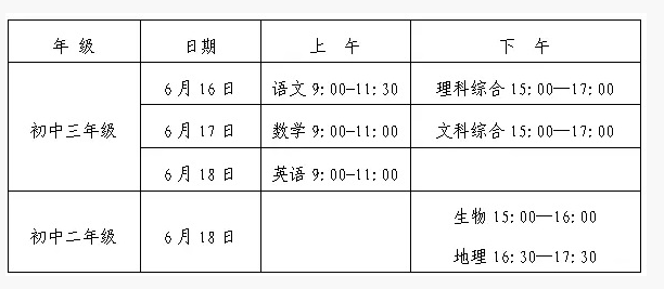 2019年常德中考考试时间安排,常德中考考试科目时间安排表
