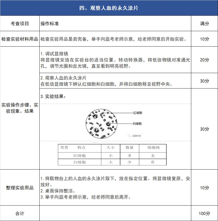 2019年中考生物实验操作考核试题及评分细则